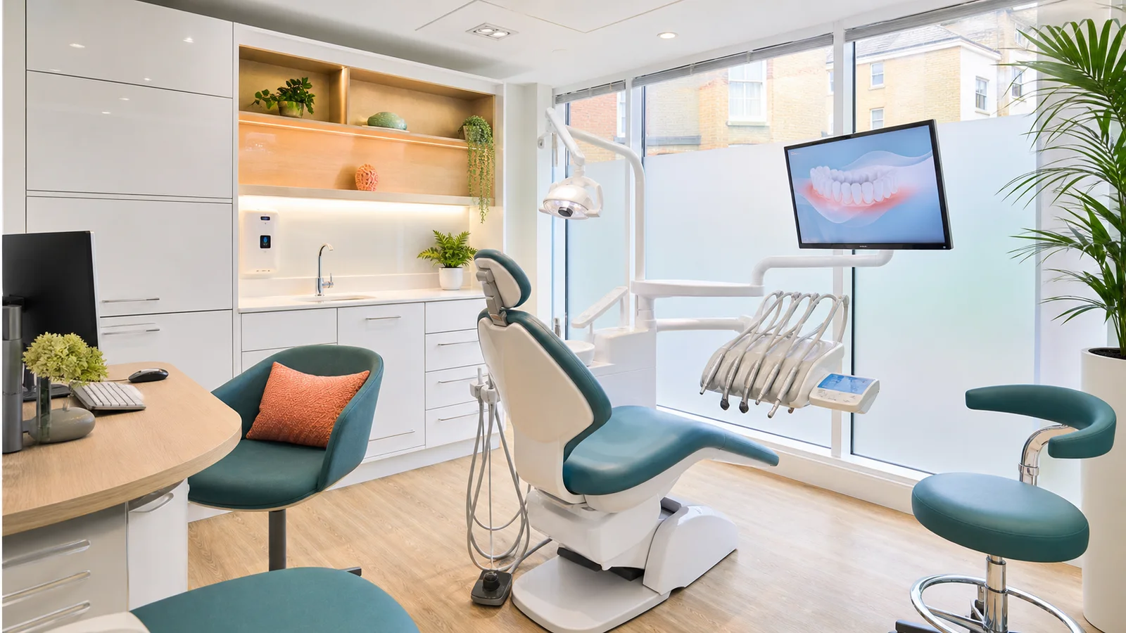 Generated premium dental consultation room used for the synthetic Harbour Dental Studio demo